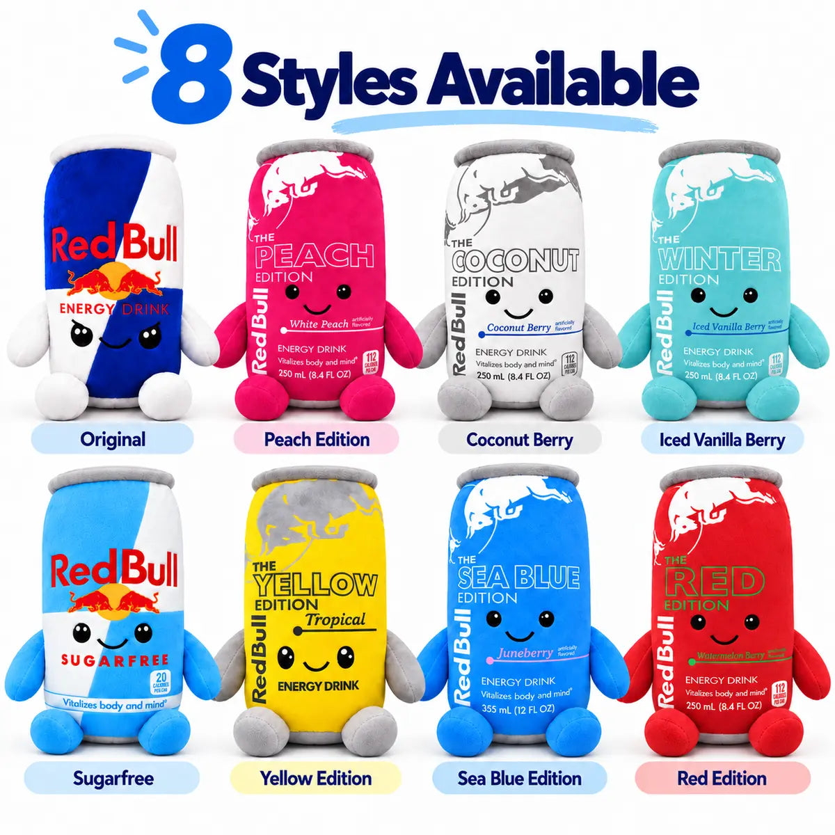 Energy Drink Can Plushie – 8.7" Cute Soft Stuffed Toy, 8 Styles Available, Desk Decor & Gift