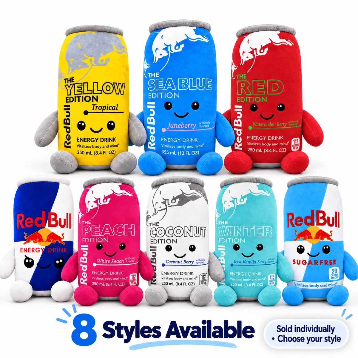Energy Drink Can Plushie – 8.7" Cute Soft Stuffed Toy, 8 Styles Available, Desk Decor & Gift